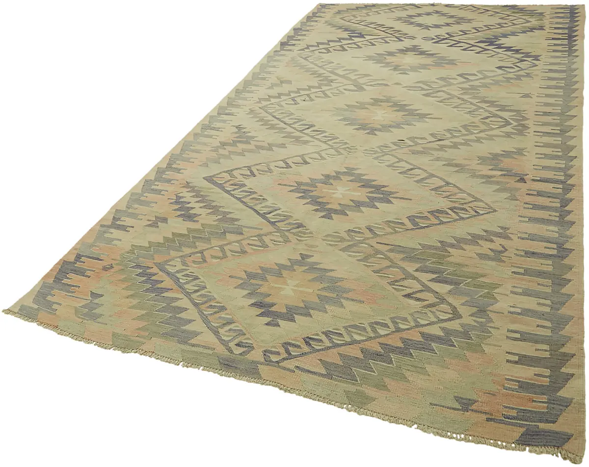 Anadolu Eskitme Multi Renk Pamuk Üzerine Yün El Dokuma Kilim-180x320 - Görsel 3