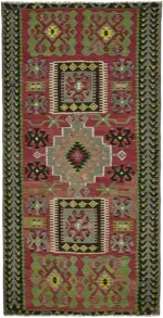 Anadolu Eskitme Multi Renk Pamuk Üzerine Yün El Dokuma Kilim-158x309