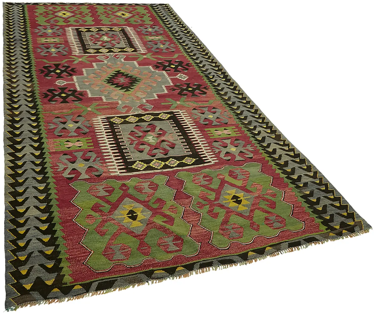 Anadolu Eskitme Multi Renk Pamuk Üzerine Yün El Dokuma Kilim-158x309 - Görsel 2