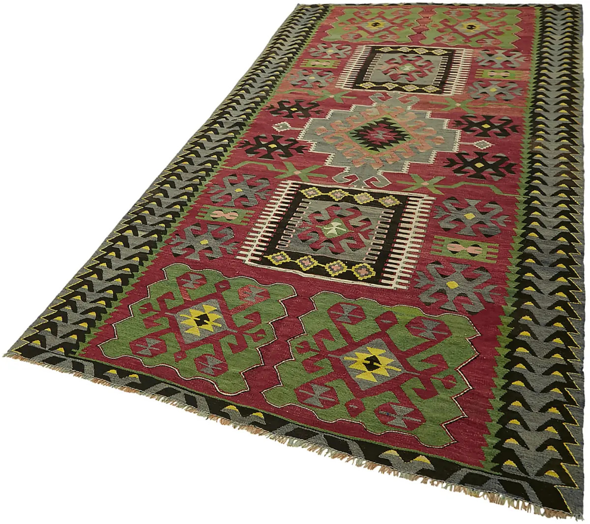 Anadolu Eskitme Multi Renk Pamuk Üzerine Yün El Dokuma Kilim-158x309 - Görsel 3