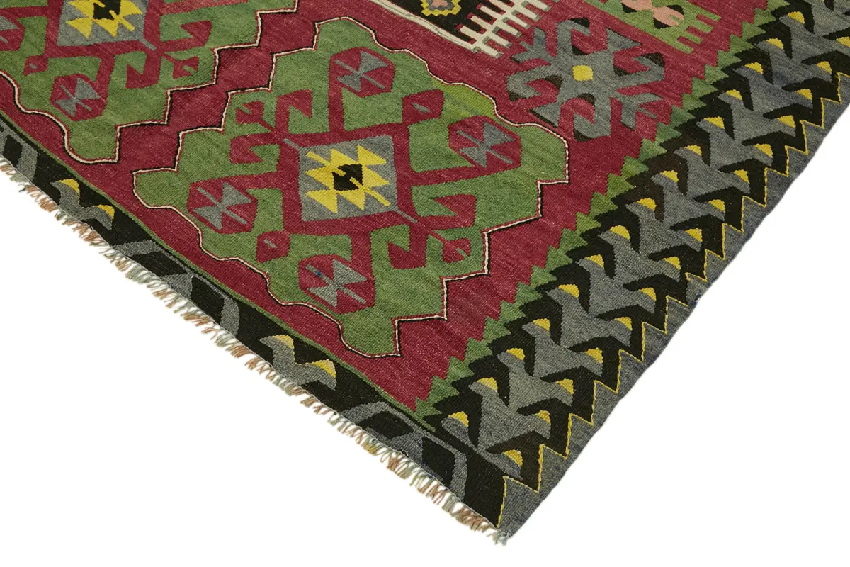 Anadolu Eskitme Multi Renk Pamuk Üzerine Yün El Dokuma Kilim-158x309 - Görsel 4