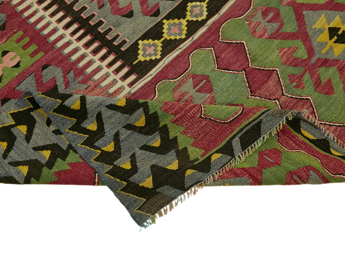 Anadolu Eskitme Multi Renk Pamuk Üzerine Yün El Dokuma Kilim-158x309 - Görsel 6