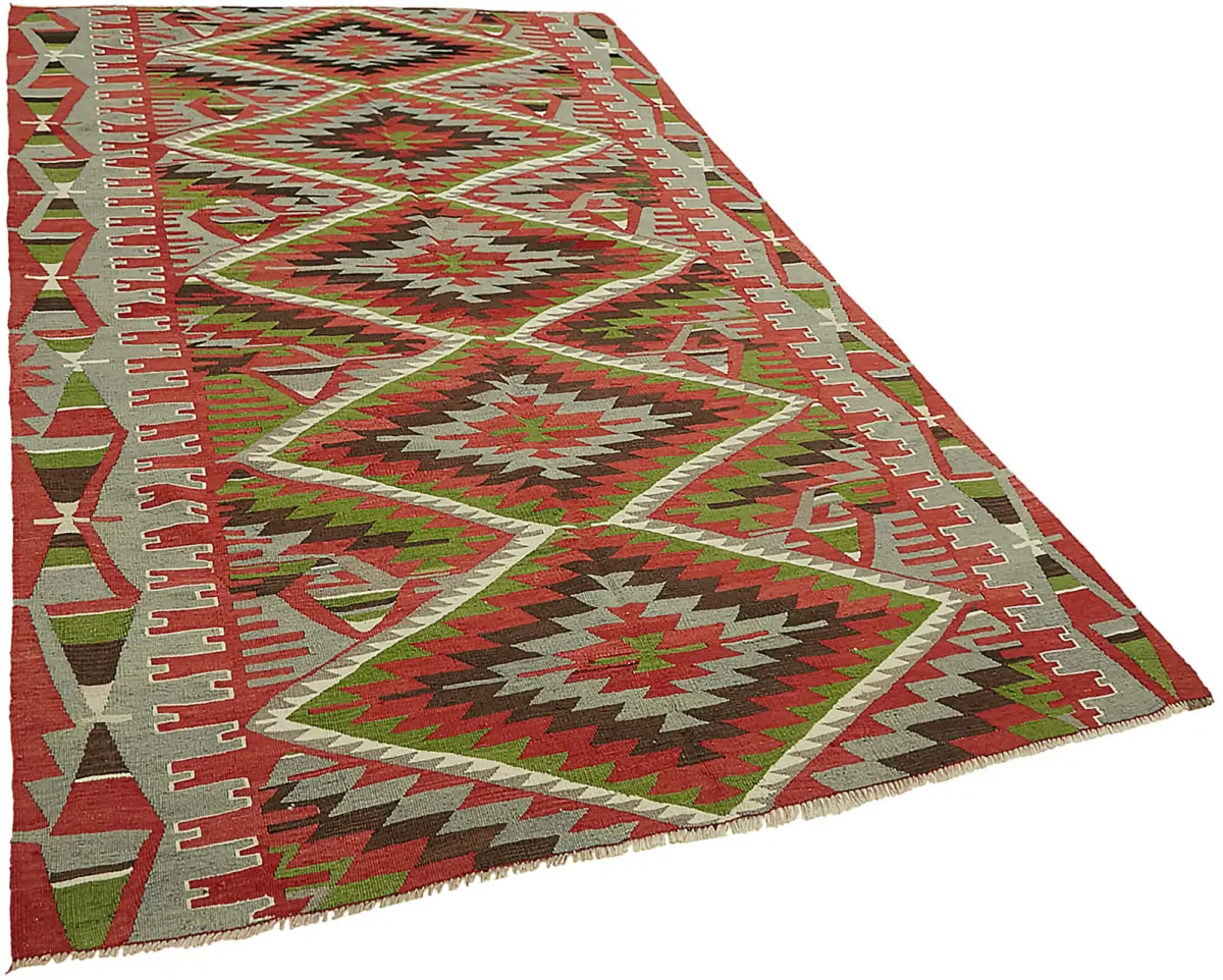 Anadolu Eskitme Multi Renk Pamuk Üzerine Yün El Dokuma Kilim-178x286 - Görsel 2