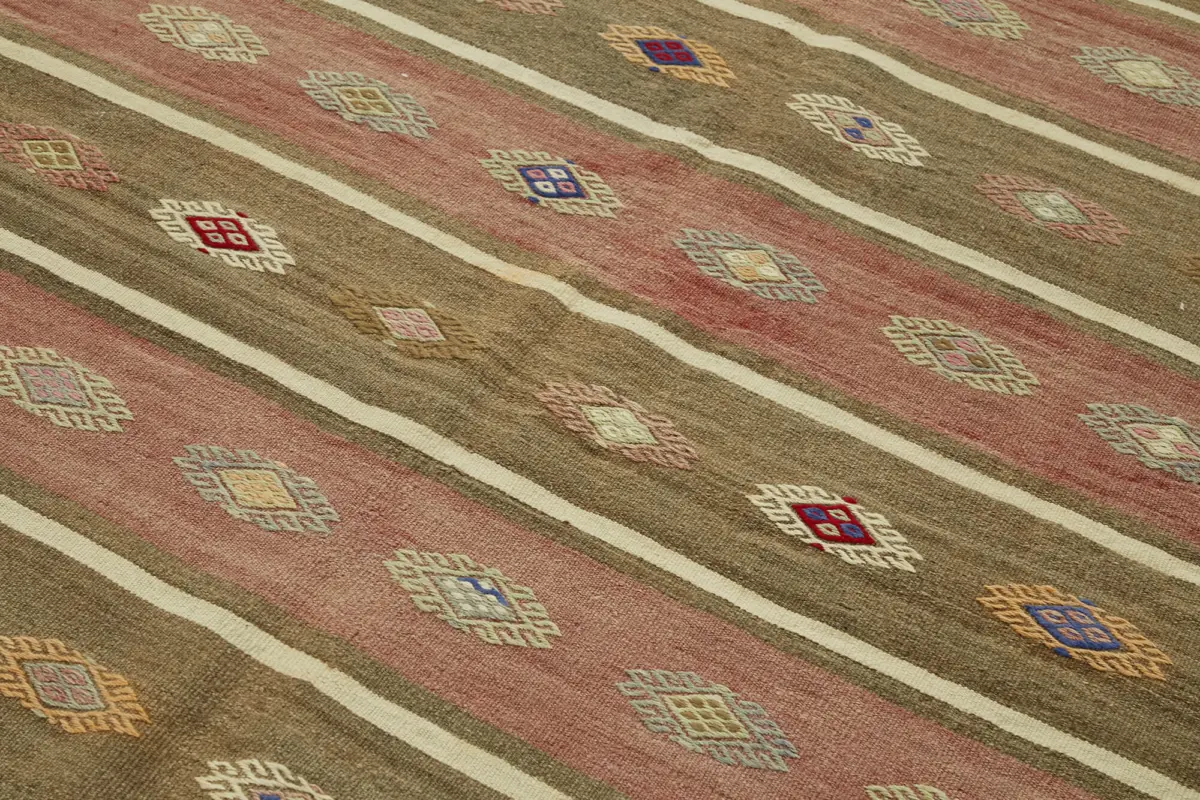 Anadolu Eskitme Multi Renk Pamuk Üzerine Yün El Dokuma Kilim-167x305 - Görsel 5