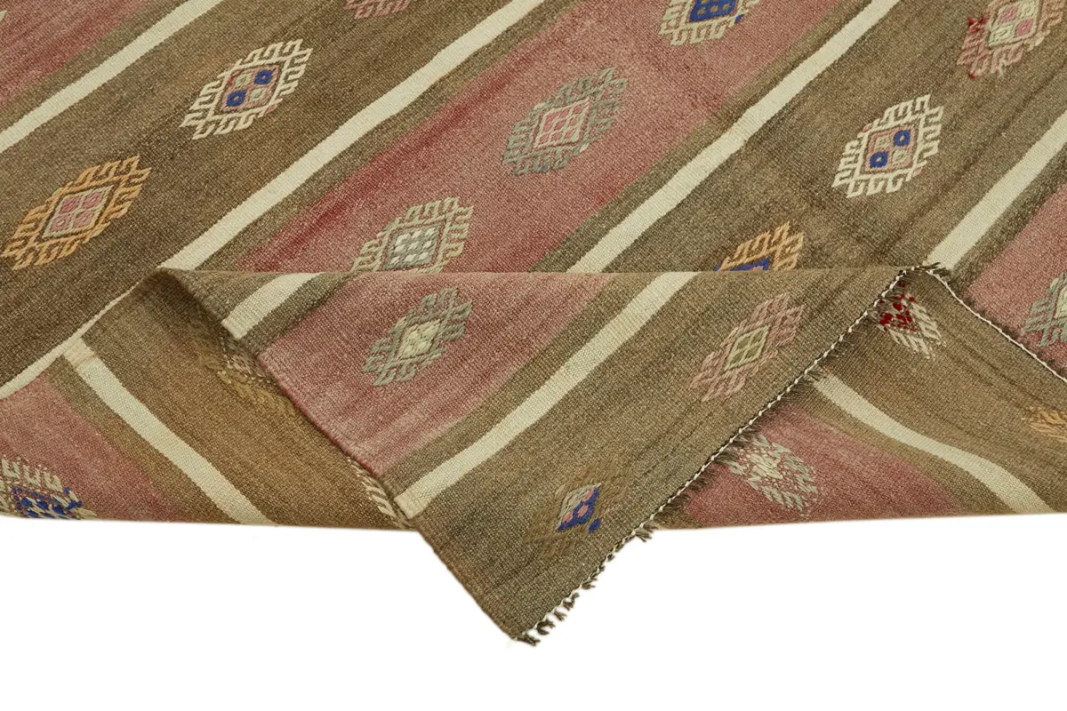 Anadolu Eskitme Multi Renk Pamuk Üzerine Yün El Dokuma Kilim-167x305 - Görsel 6
