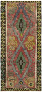 Anadolu Eskitme Multi Renk Pamuk Üzerine Yün El Dokuma Kilim-143x300