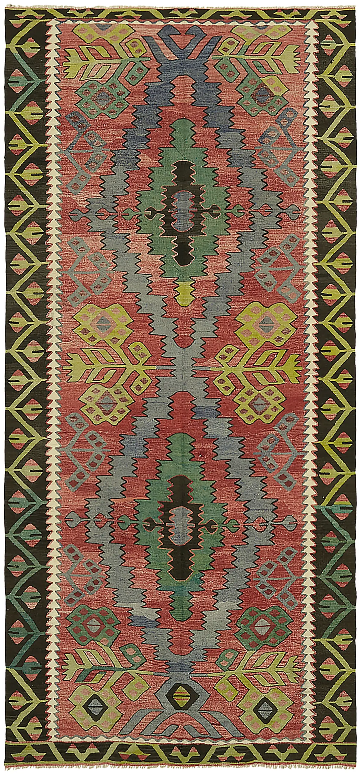 Anadolu Eskitme Multi Renk Pamuk Üzerine Yün El Dokuma Kilim-143x300 - Görsel 1