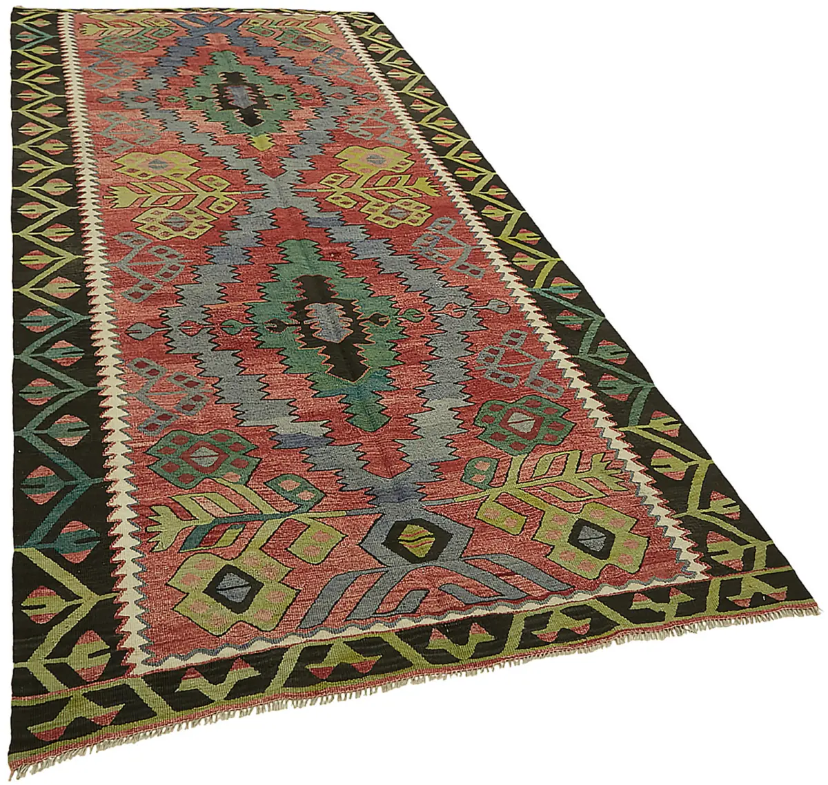 Anadolu Eskitme Multi Renk Pamuk Üzerine Yün El Dokuma Kilim-143x300 - Görsel 2