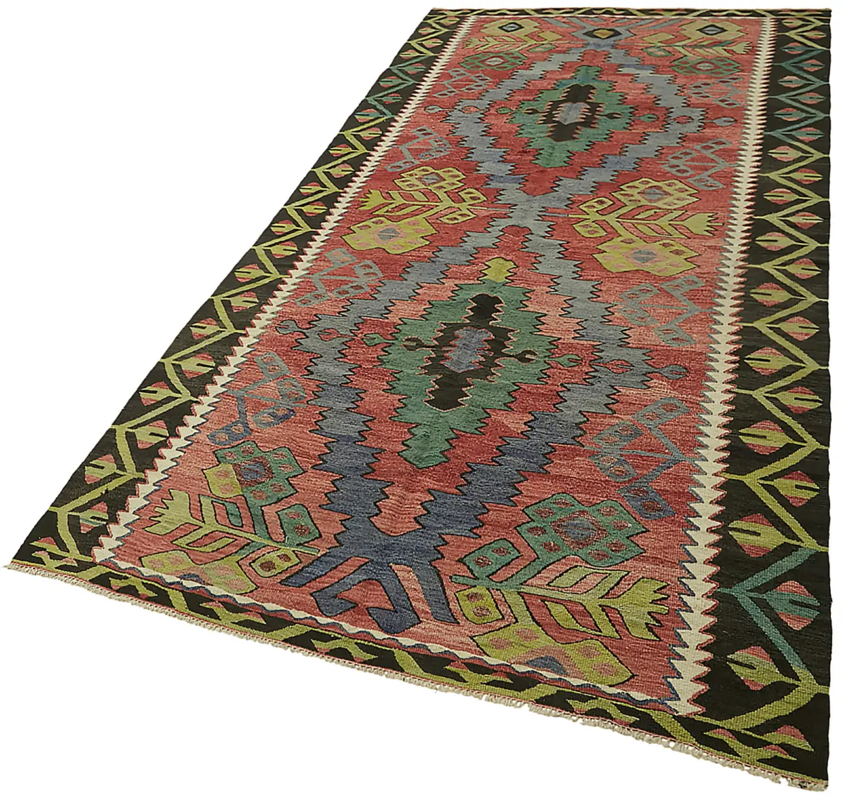 Anadolu Eskitme Multi Renk Pamuk Üzerine Yün El Dokuma Kilim-143x300 - Görsel 3