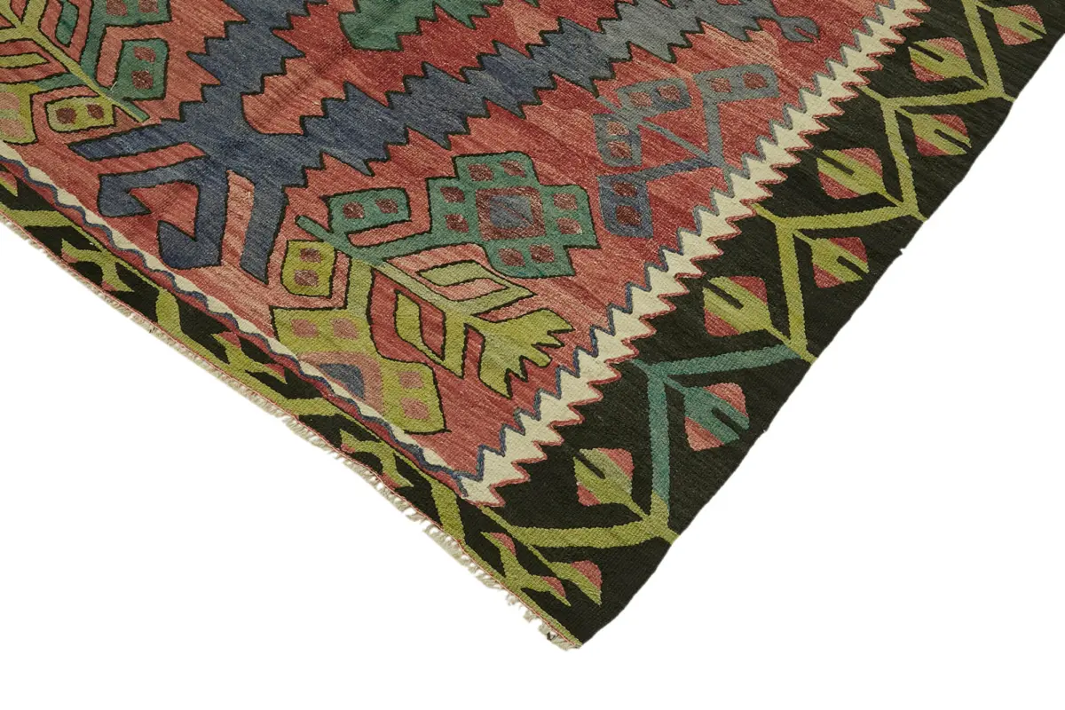 Anadolu Eskitme Multi Renk Pamuk Üzerine Yün El Dokuma Kilim-143x300 - Görsel 4