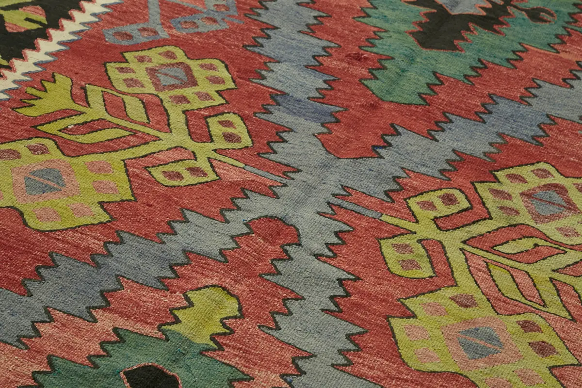 Anadolu Eskitme Multi Renk Pamuk Üzerine Yün El Dokuma Kilim-143x300 - Görsel 5