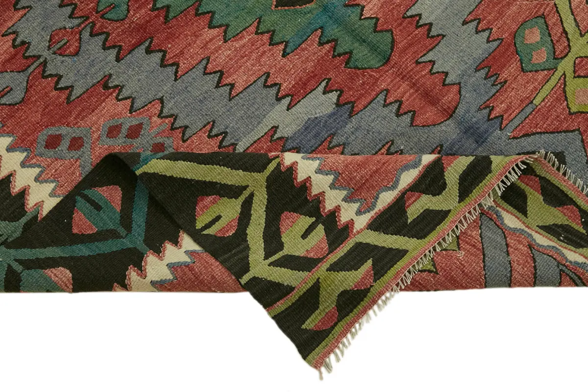 Anadolu Eskitme Multi Renk Pamuk Üzerine Yün El Dokuma Kilim-143x300 - Görsel 6