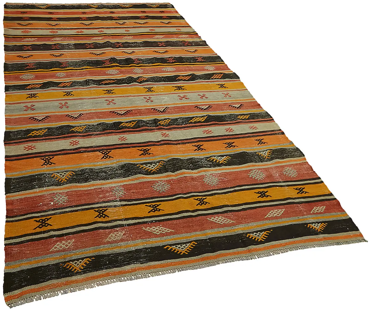 Anadolu Eskitme Multi Renk Pamuk Üzerine Yün El Dokuma Kilim-174x301 - Görsel 2