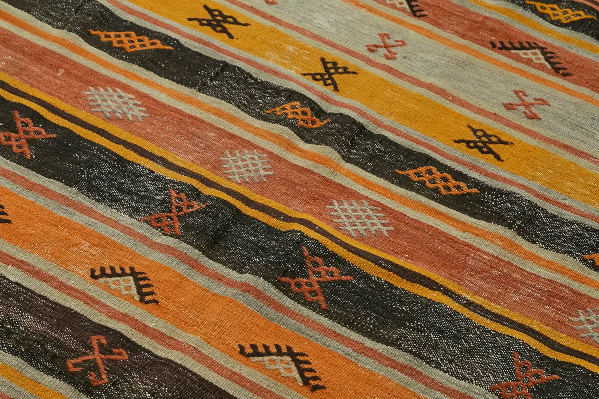 Anadolu Eskitme Multi Renk Pamuk Üzerine Yün El Dokuma Kilim-174x301 - Görsel 5