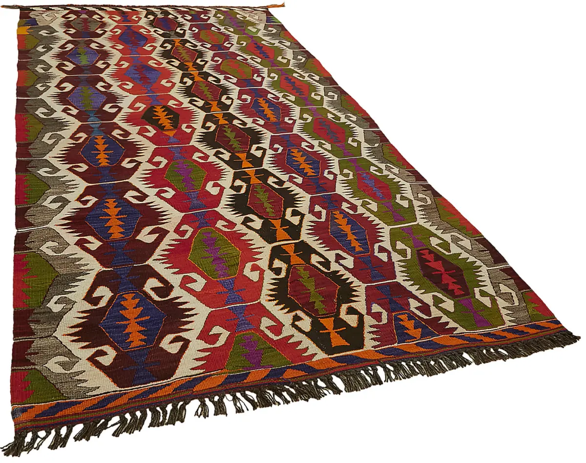 Anadolu Eskitme Multi Renk Pamuk Üzerine Yün El Dokuma Kilim-177x314 - Görsel 2