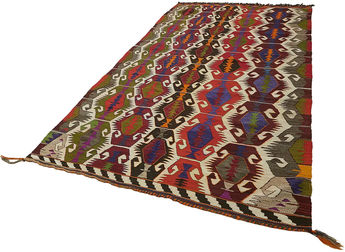 Anadolu Eskitme Multi Renk Pamuk Üzerine Yün El Dokuma Kilim-177x314 - Görsel 3