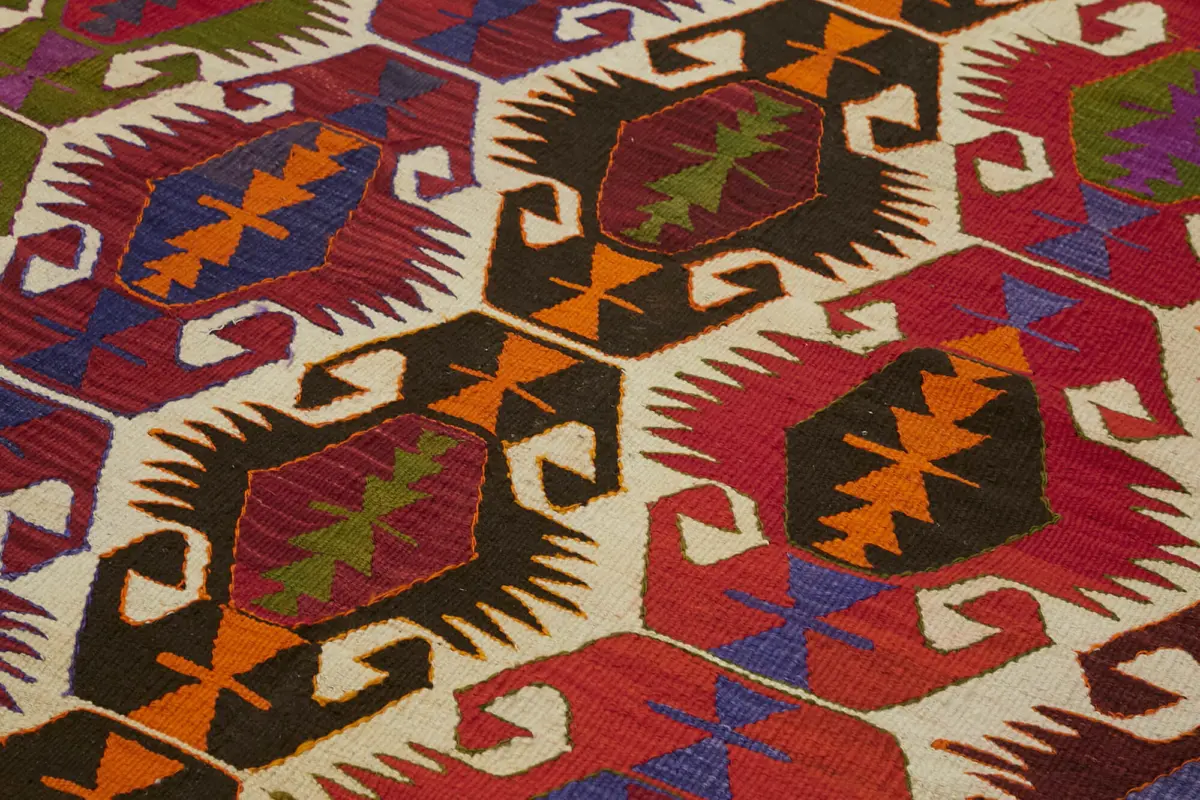 Anadolu Eskitme Multi Renk Pamuk Üzerine Yün El Dokuma Kilim-177x314 - Görsel 5