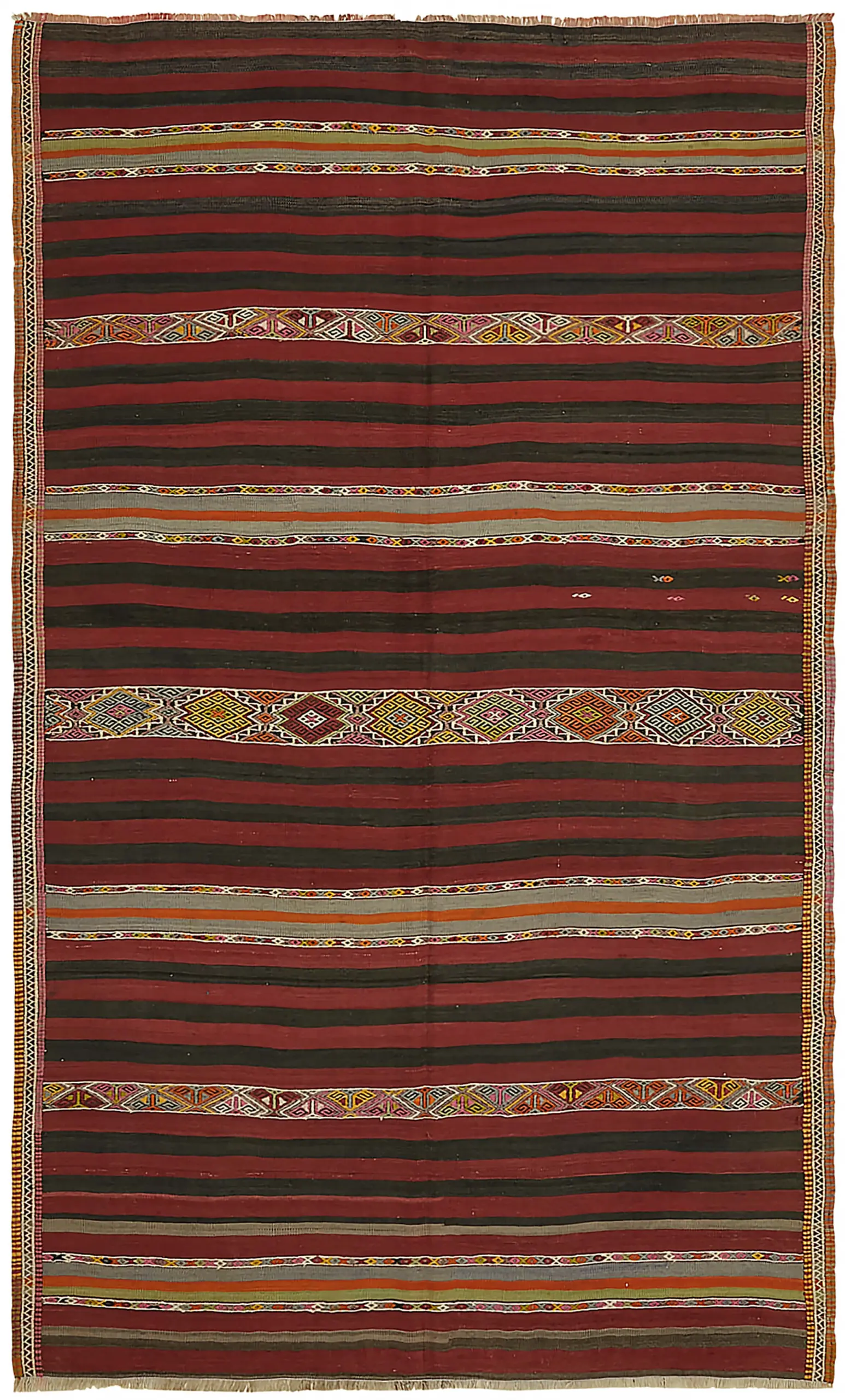 Anadolu Eskitme Multi Renk Pamuk Üzerine Yün El Dokuma Kilim-180x297 - Görsel 1