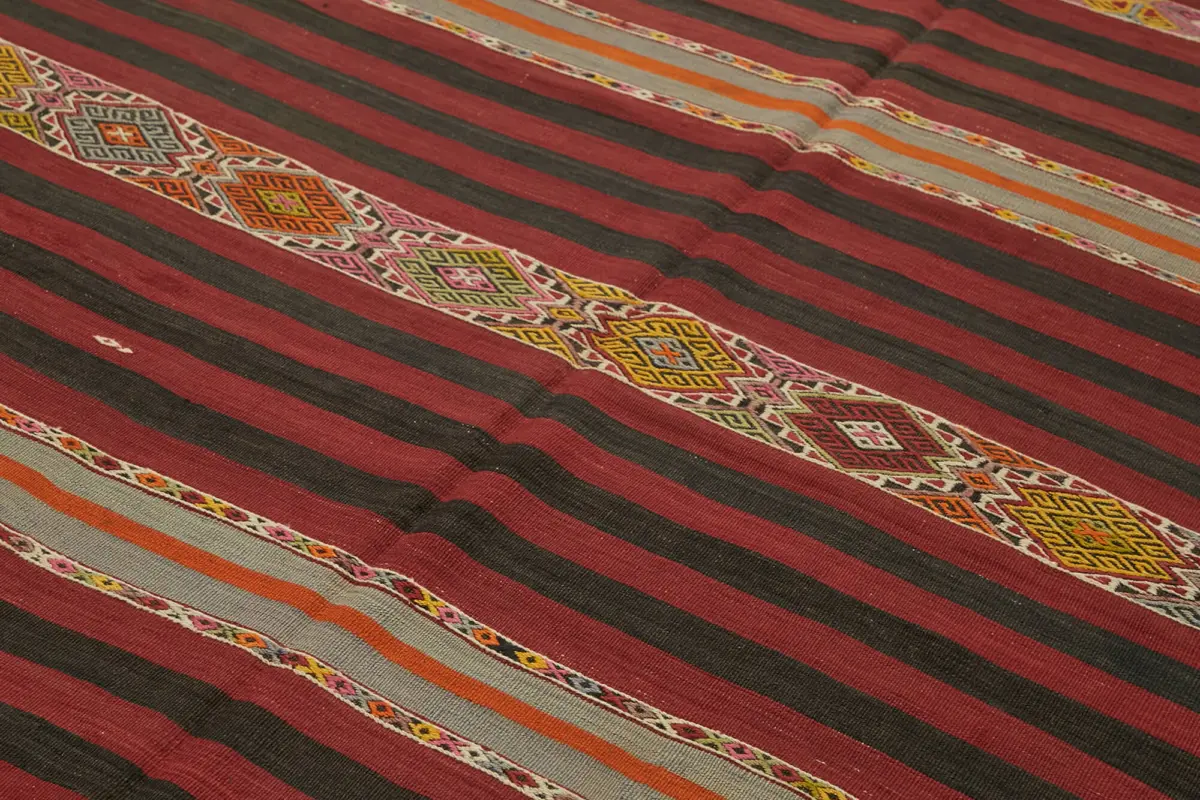 Anadolu Eskitme Multi Renk Pamuk Üzerine Yün El Dokuma Kilim-180x297 - Görsel 5