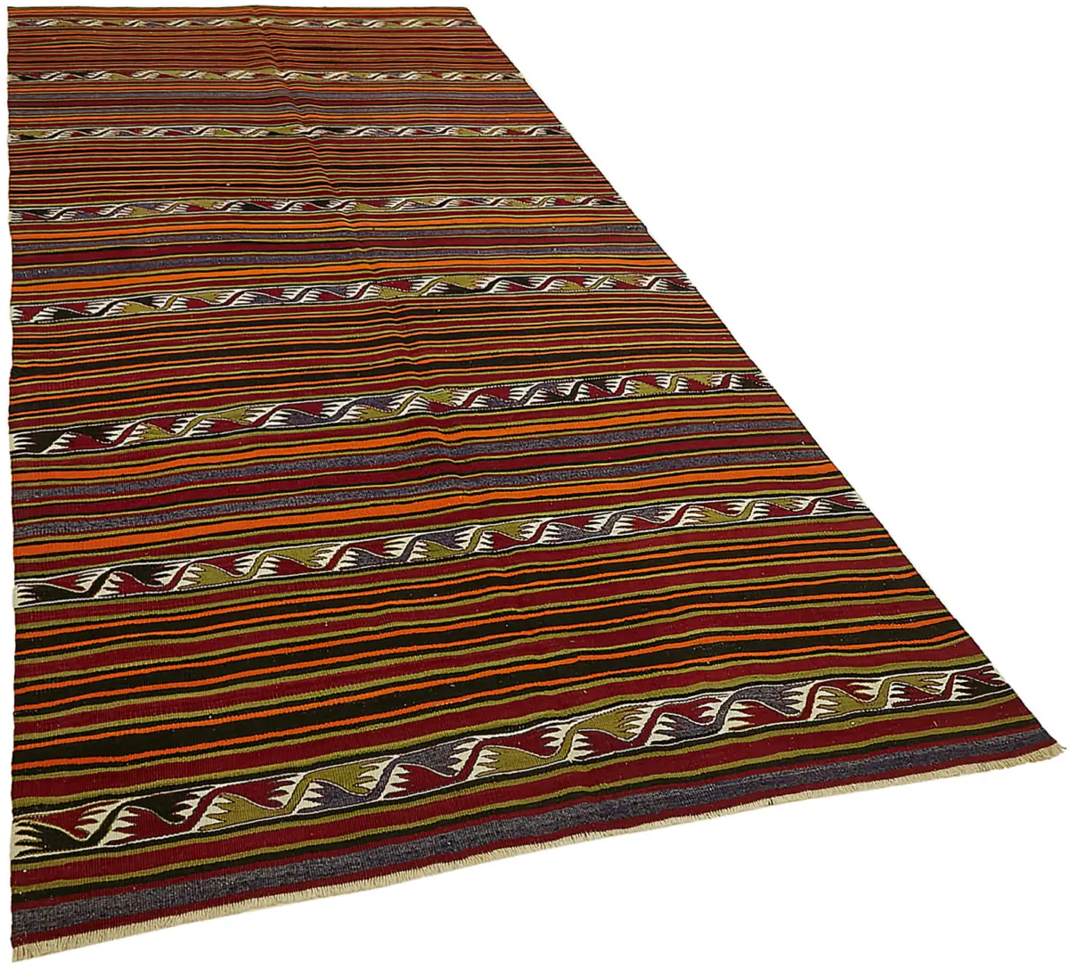 Anadolu Eskitme Multi Renk Pamuk Üzerine Yün El Dokuma Kilim-155x335 - Görsel 2