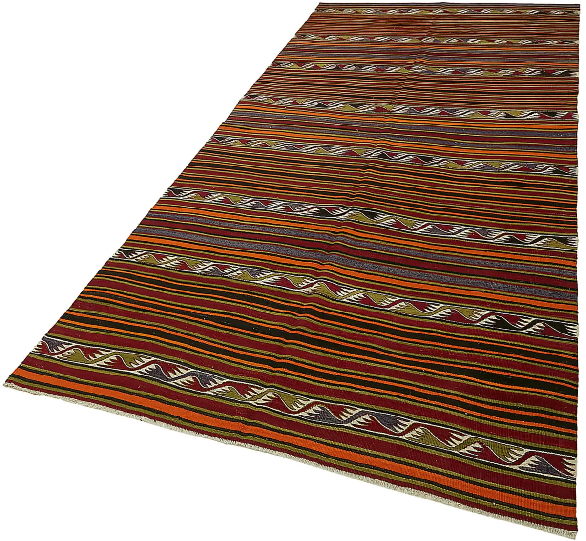 Anadolu Eskitme Multi Renk Pamuk Üzerine Yün El Dokuma Kilim-155x335 - Görsel 3