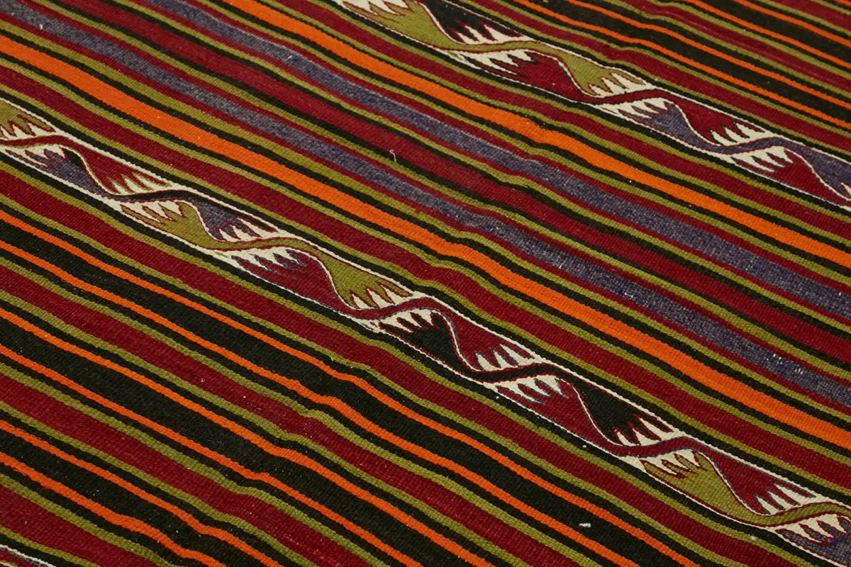 Anadolu Eskitme Multi Renk Pamuk Üzerine Yün El Dokuma Kilim-155x335 - Görsel 5