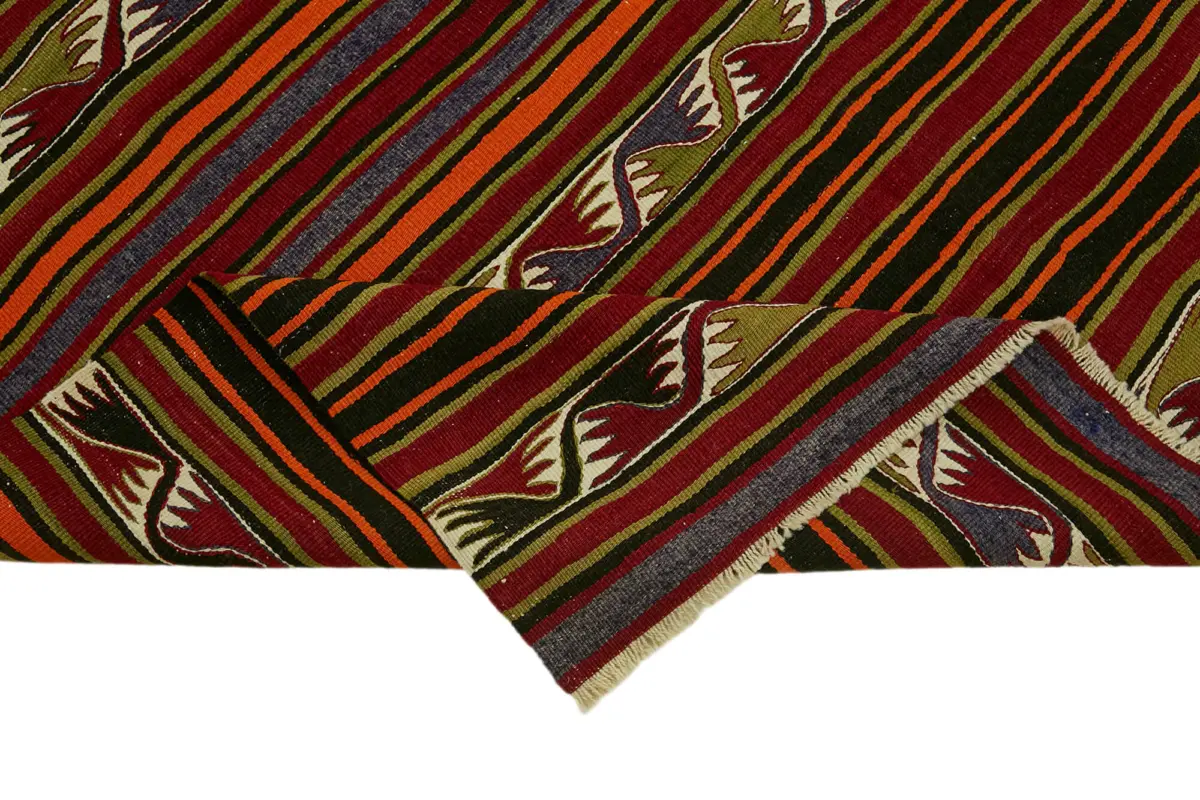 Anadolu Eskitme Multi Renk Pamuk Üzerine Yün El Dokuma Kilim-155x335 - Görsel 6