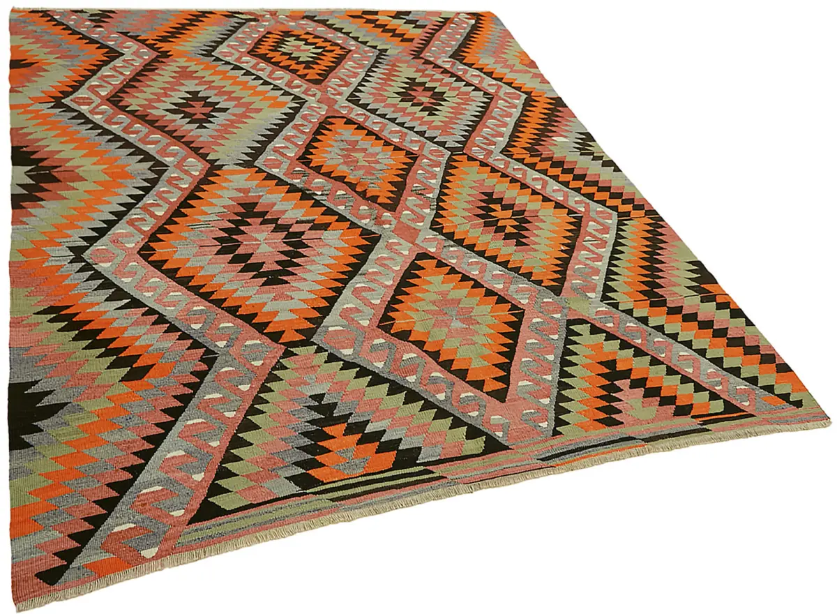 Anadolu Eskitme Multi Renk Pamuk Üzerine Yün El Dokuma Kilim-184x234 - Görsel 2