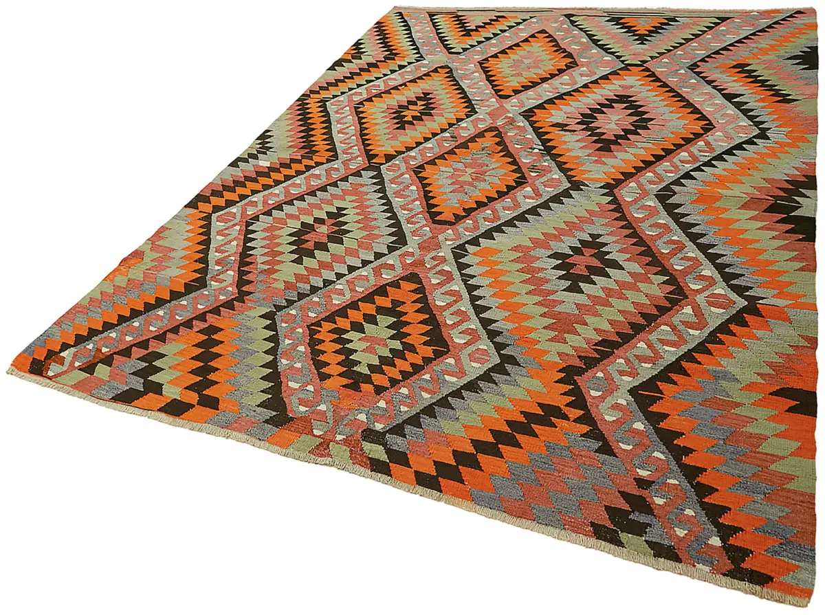 Anadolu Eskitme Multi Renk Pamuk Üzerine Yün El Dokuma Kilim-184x234 - Görsel 3