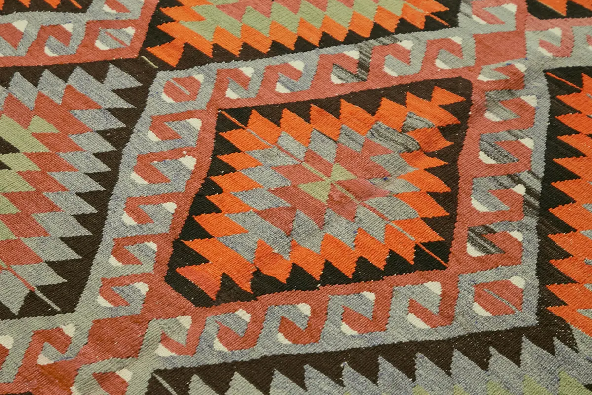 Anadolu Eskitme Multi Renk Pamuk Üzerine Yün El Dokuma Kilim-184x234 - Görsel 5