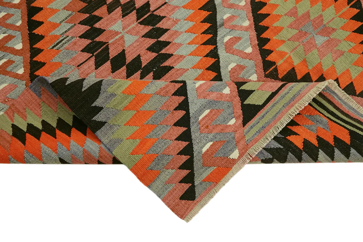 Anadolu Eskitme Multi Renk Pamuk Üzerine Yün El Dokuma Kilim-184x234 - Görsel 6