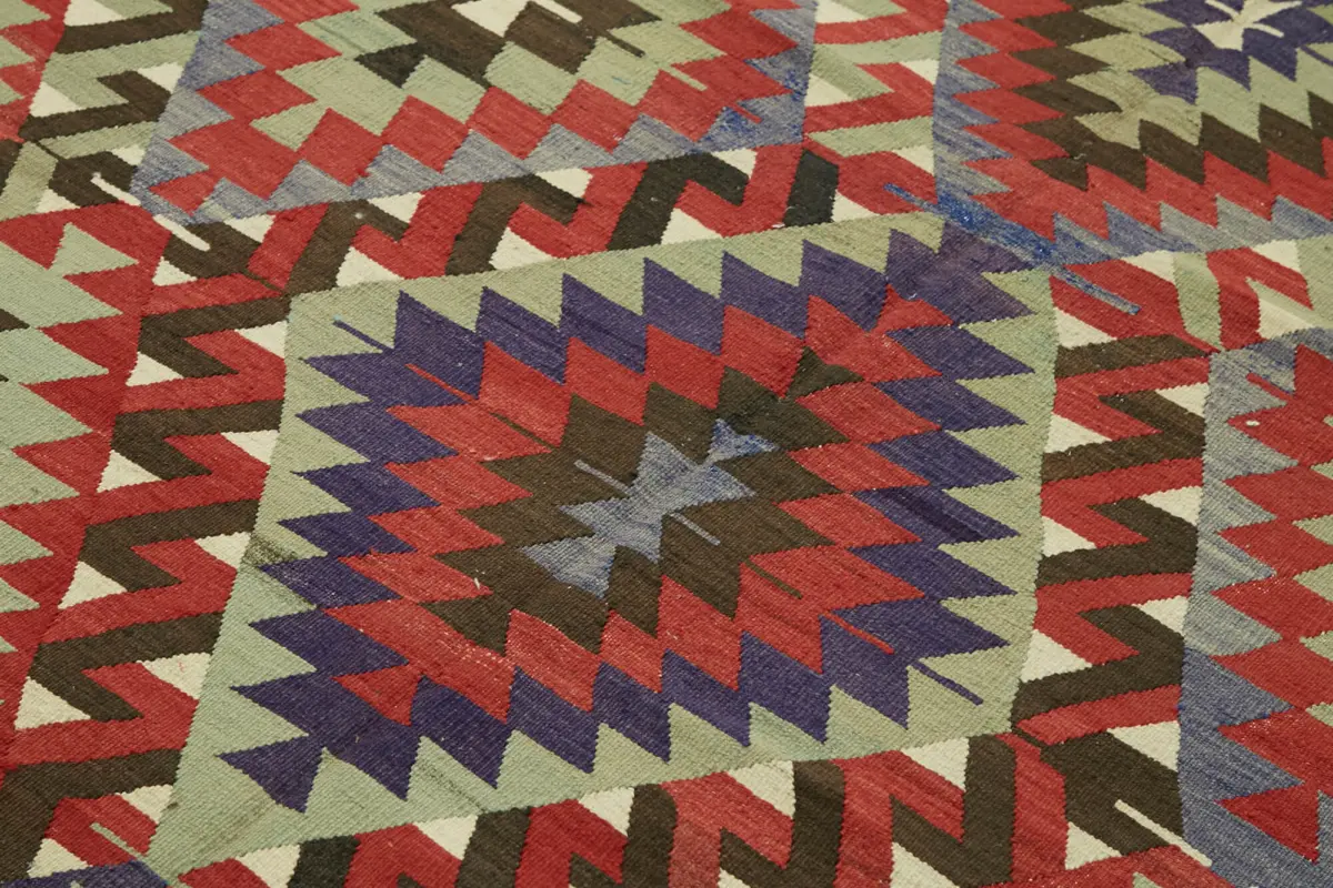 Anadolu Eskitme Multi Renk Pamuk Üzerine Yün El Dokuma Kilim-168x308 - Görsel 5