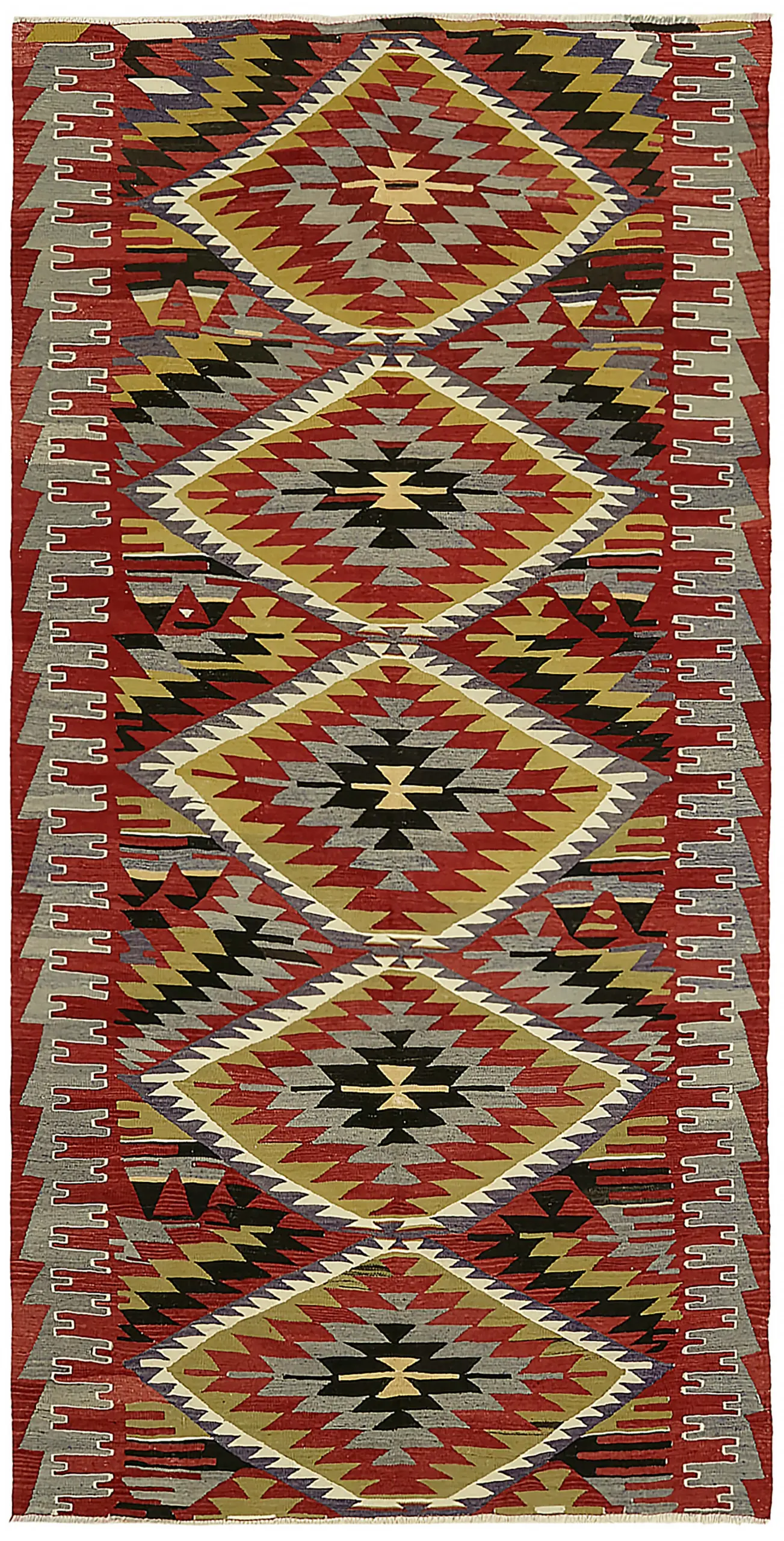 Anadolu Eskitme Multi Renk Pamuk Üzerine Yün El Dokuma Kilim-150x297 - Görsel 1
