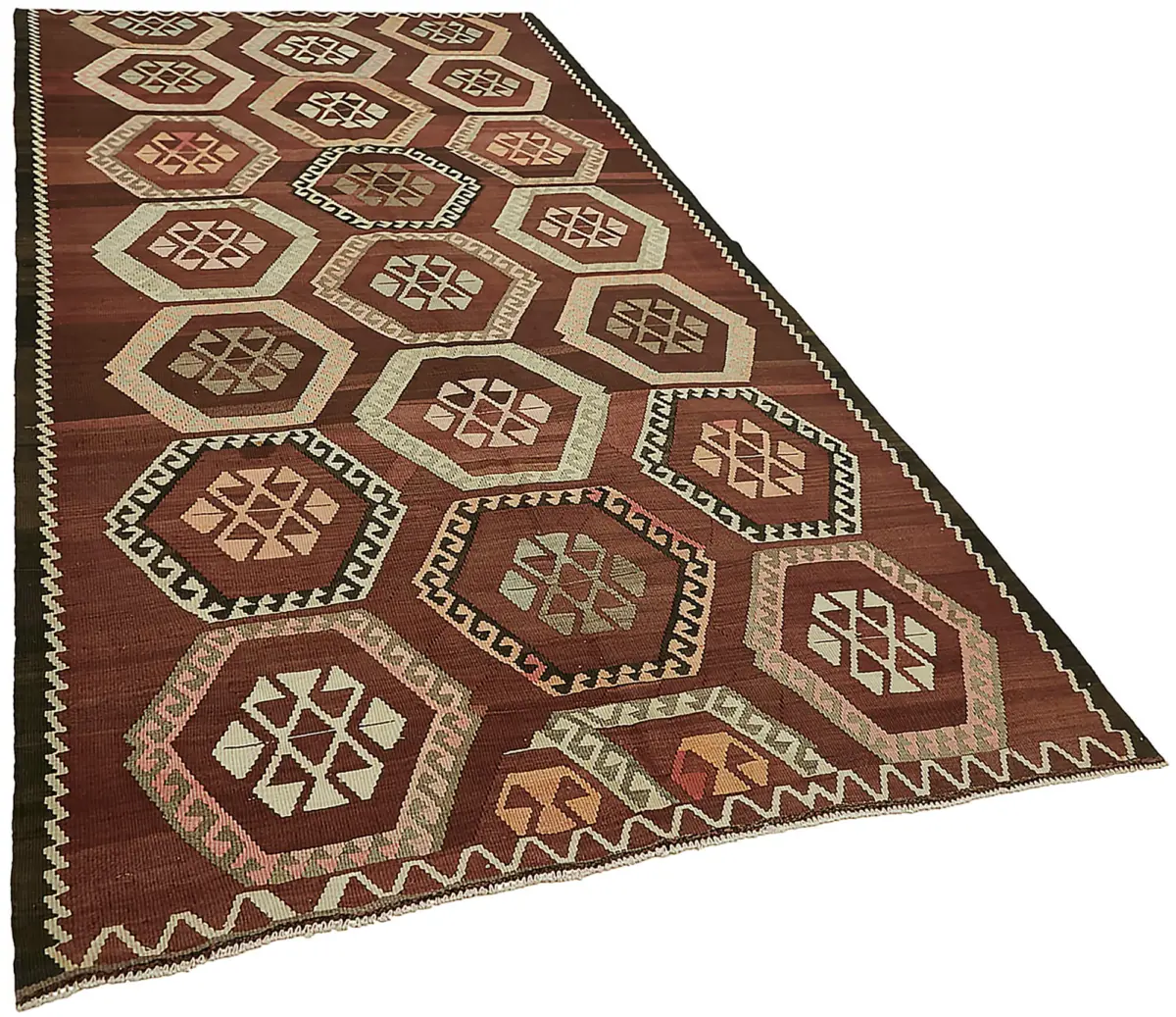 Anadolu Eskitme Multi Renk Pamuk Üzerine Yün El Dokuma Kilim-178x355 - Görsel 2