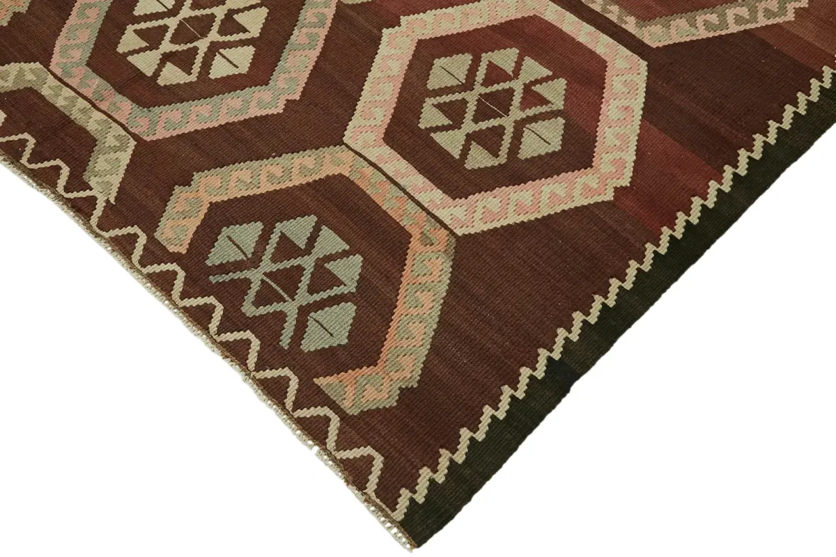 Anadolu Eskitme Multi Renk Pamuk Üzerine Yün El Dokuma Kilim-178x355 - Görsel 4