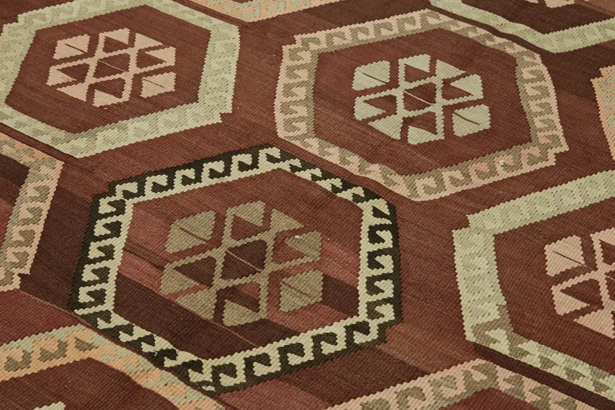 Anadolu Eskitme Multi Renk Pamuk Üzerine Yün El Dokuma Kilim-178x355 - Görsel 5