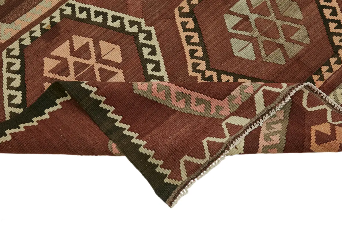 Anadolu Eskitme Multi Renk Pamuk Üzerine Yün El Dokuma Kilim-178x355 - Görsel 6