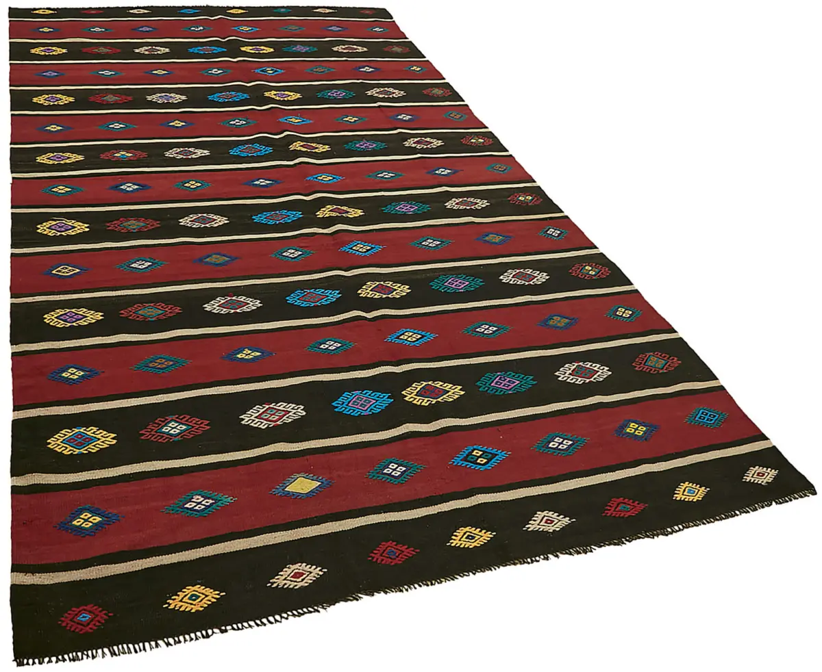 Anadolu Eskitme Multi Renk Pamuk Üzerine Yün El Dokuma Kilim-170x320 - Görsel 2