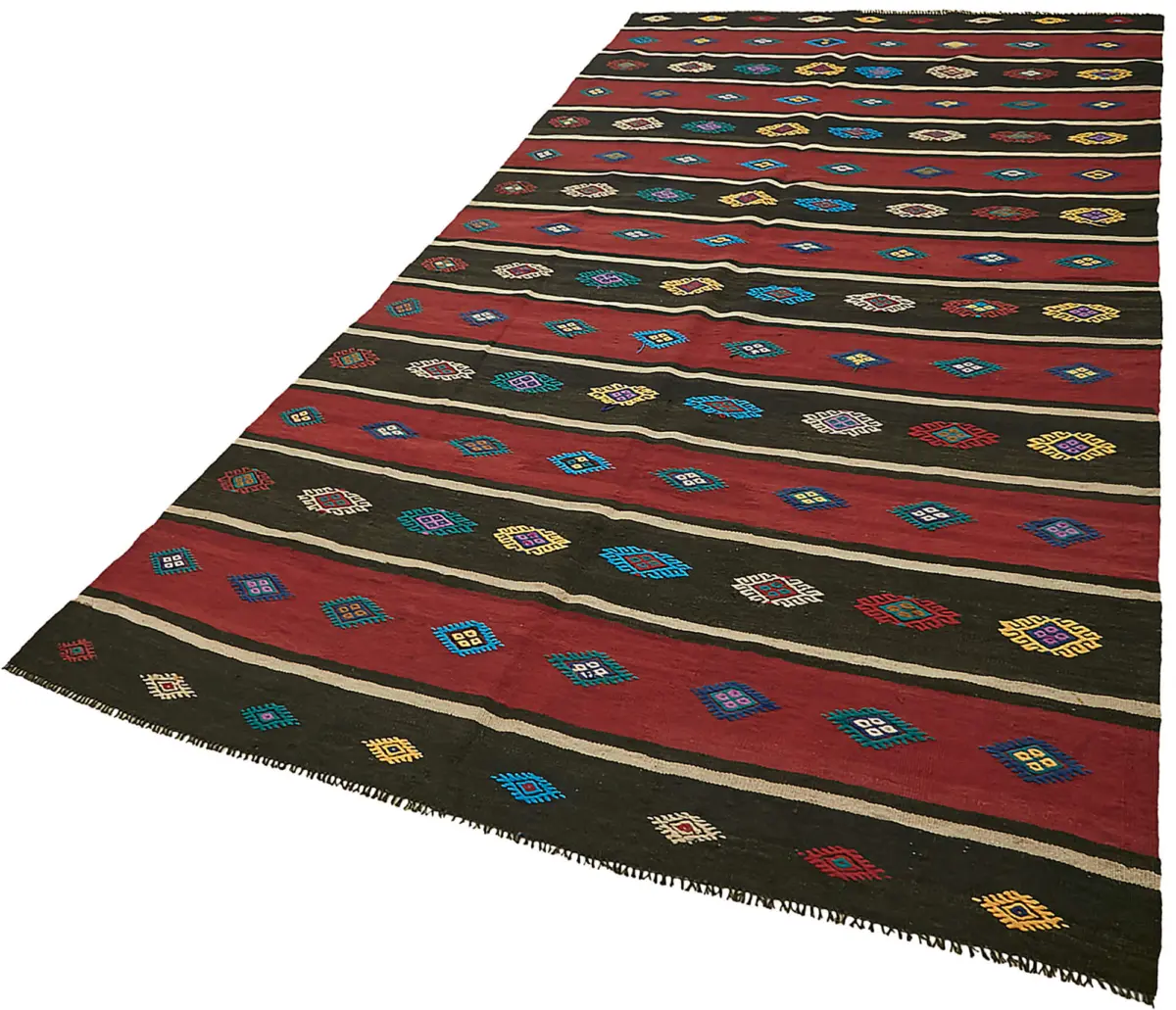 Anadolu Eskitme Multi Renk Pamuk Üzerine Yün El Dokuma Kilim-170x320 - Görsel 3