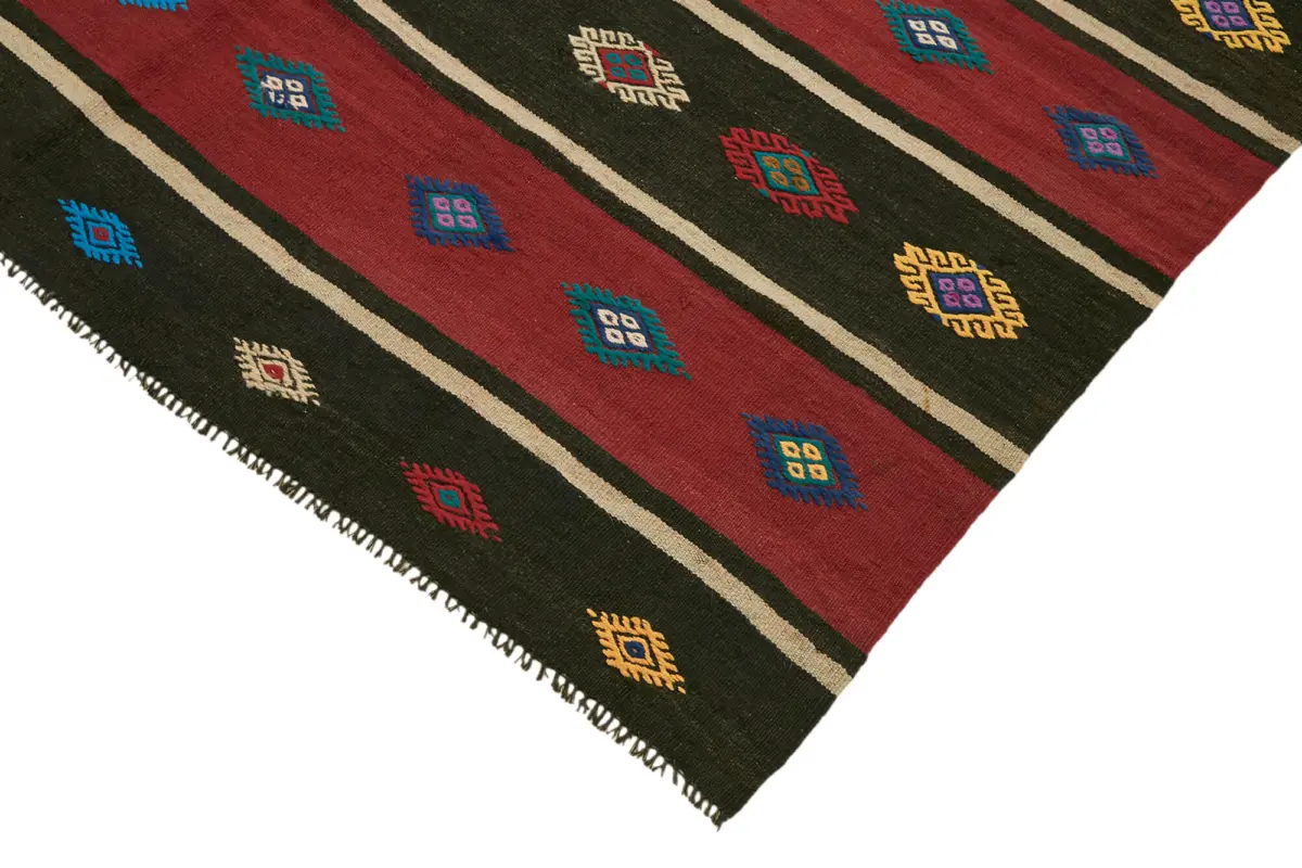 Anadolu Eskitme Multi Renk Pamuk Üzerine Yün El Dokuma Kilim-170x320 - Görsel 4
