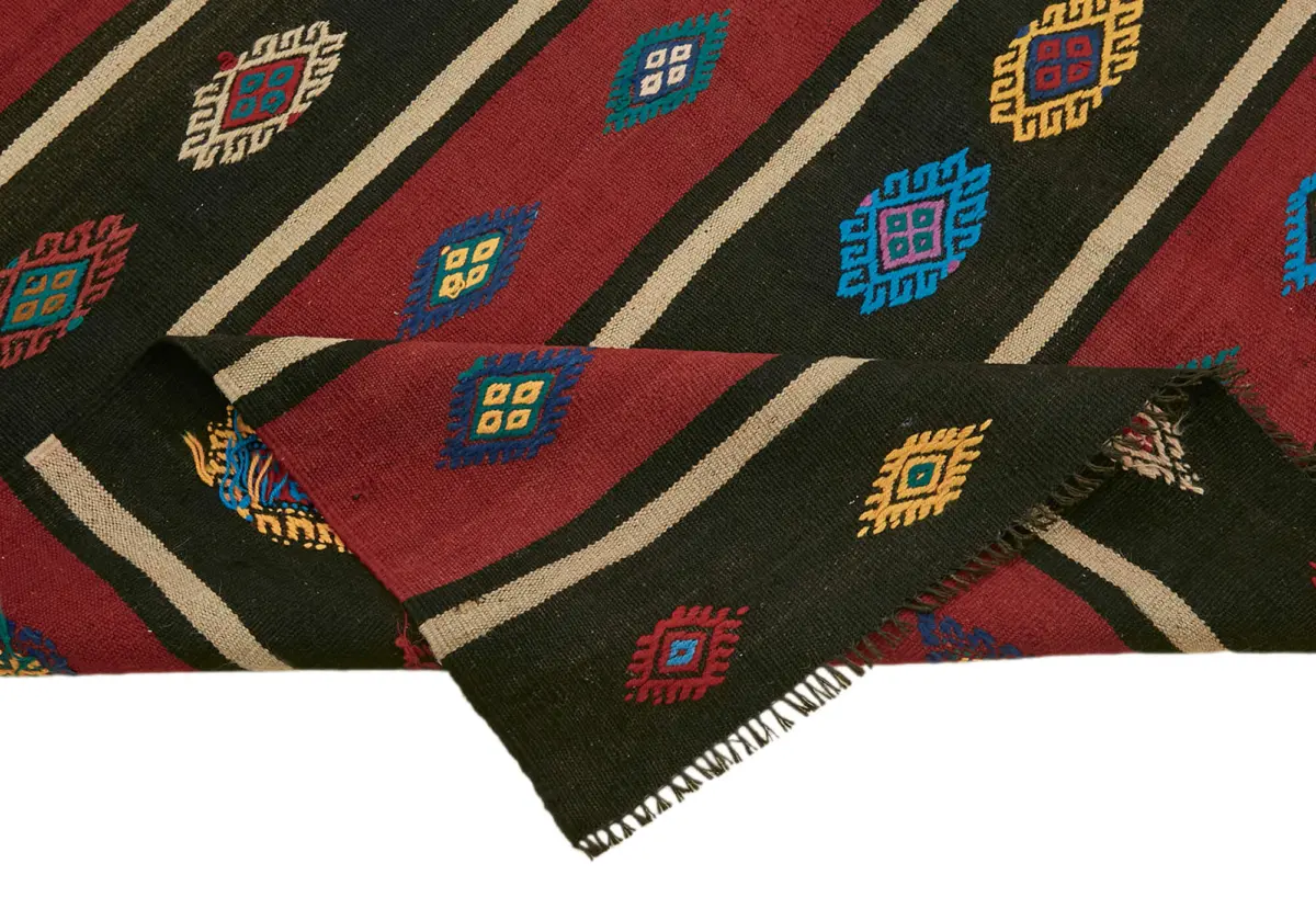 Anadolu Eskitme Multi Renk Pamuk Üzerine Yün El Dokuma Kilim-170x320 - Görsel 6