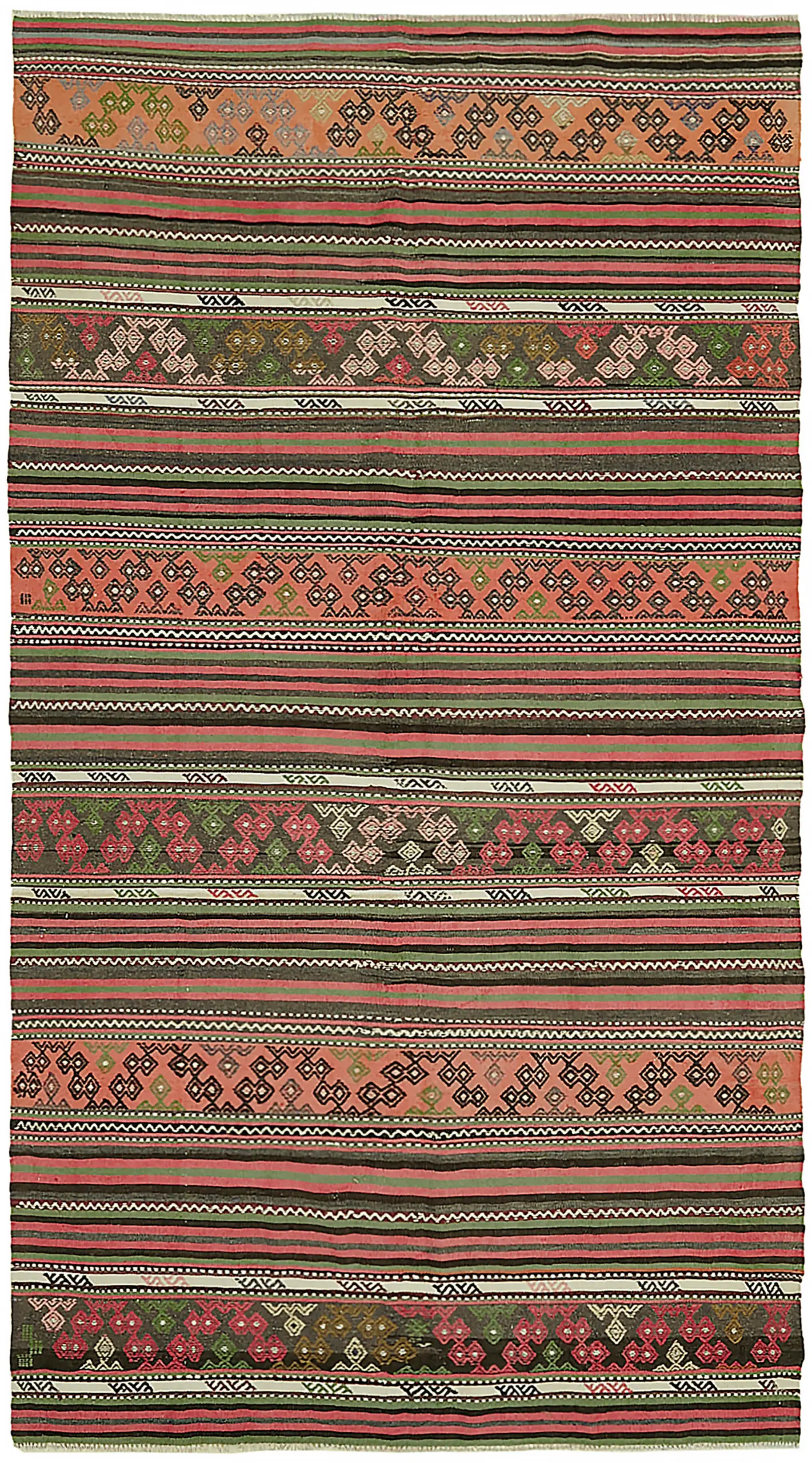 Anadolu Eskitme Multi Renk Pamuk Üzerine Yün El Dokuma Kilim-160x307 - Görsel 1