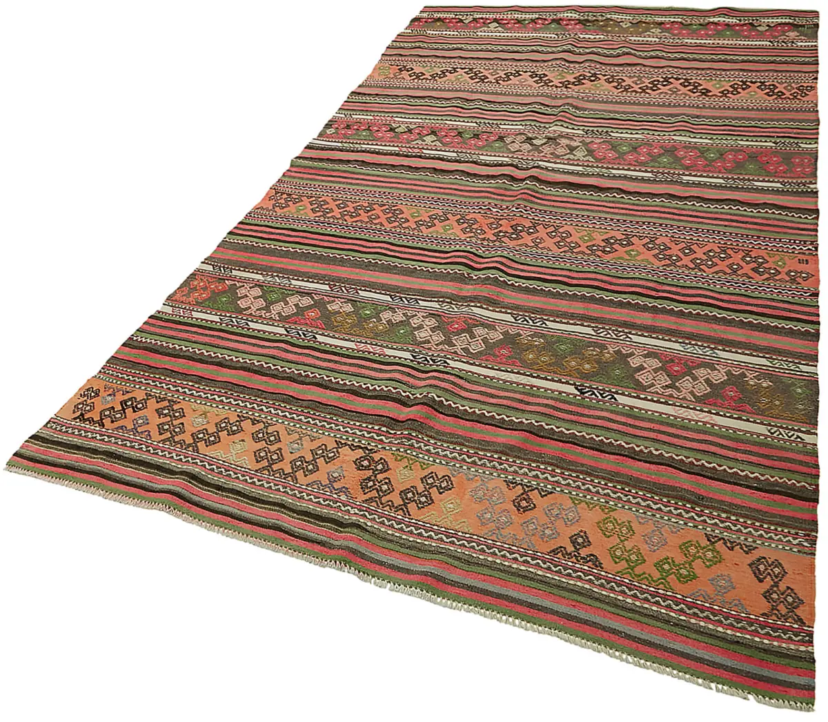 Anadolu Eskitme Multi Renk Pamuk Üzerine Yün El Dokuma Kilim-160x307 - Görsel 3