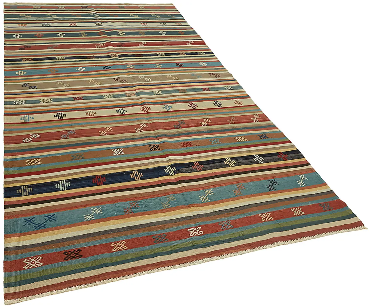 Anadolu Eskitme Multi Renk Pamuk Üzerine Yün El Dokuma Kilim-167x304 - Görsel 2