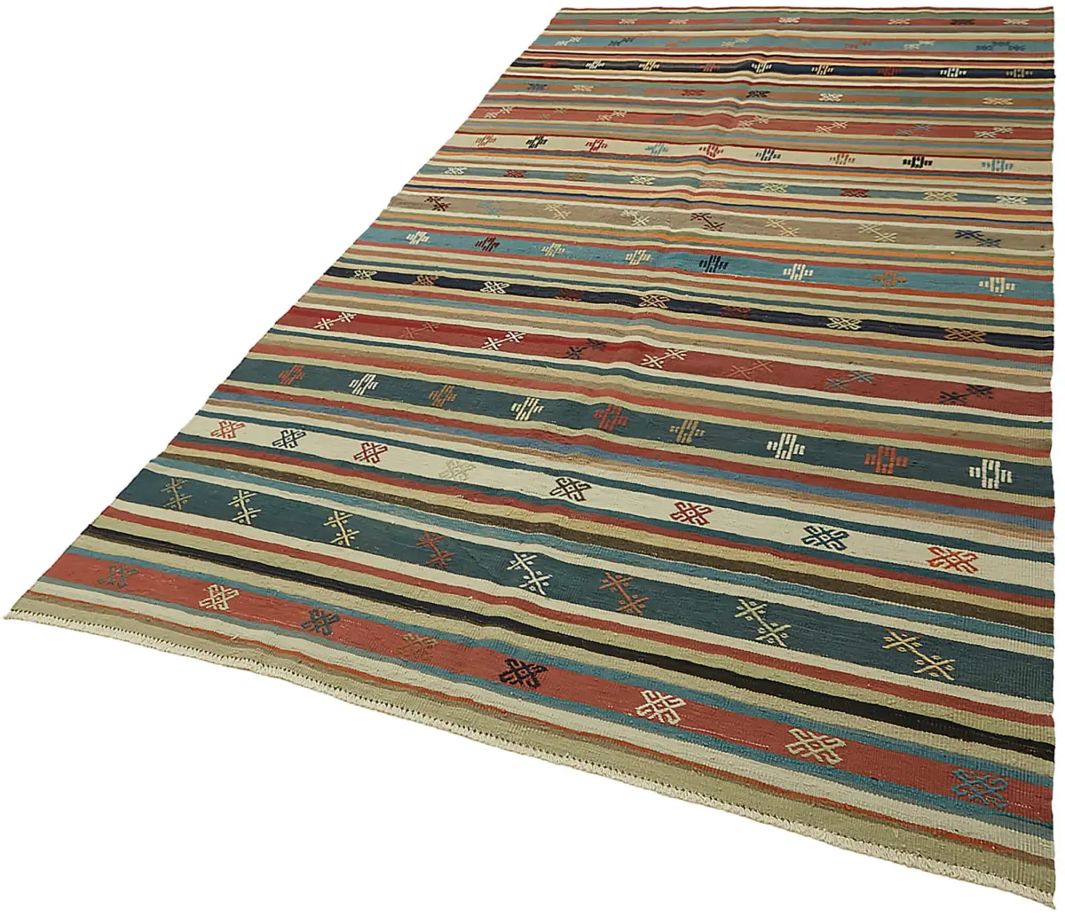 Anadolu Eskitme Multi Renk Pamuk Üzerine Yün El Dokuma Kilim-167x304 - Görsel 3