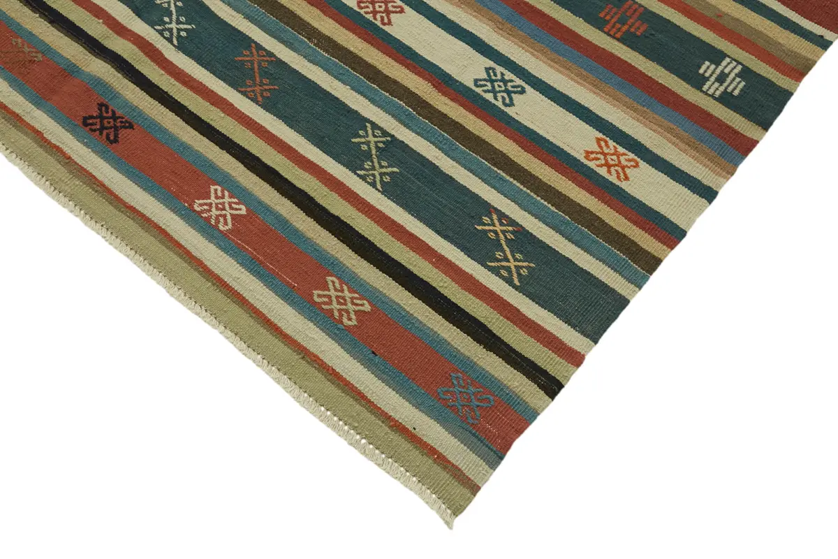Anadolu Eskitme Multi Renk Pamuk Üzerine Yün El Dokuma Kilim-167x304 - Görsel 4