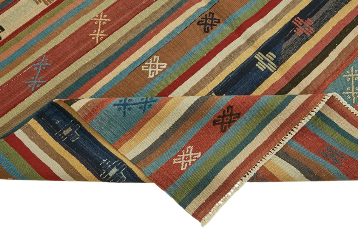 Anadolu Eskitme Multi Renk Pamuk Üzerine Yün El Dokuma Kilim-167x304 - Görsel 6
