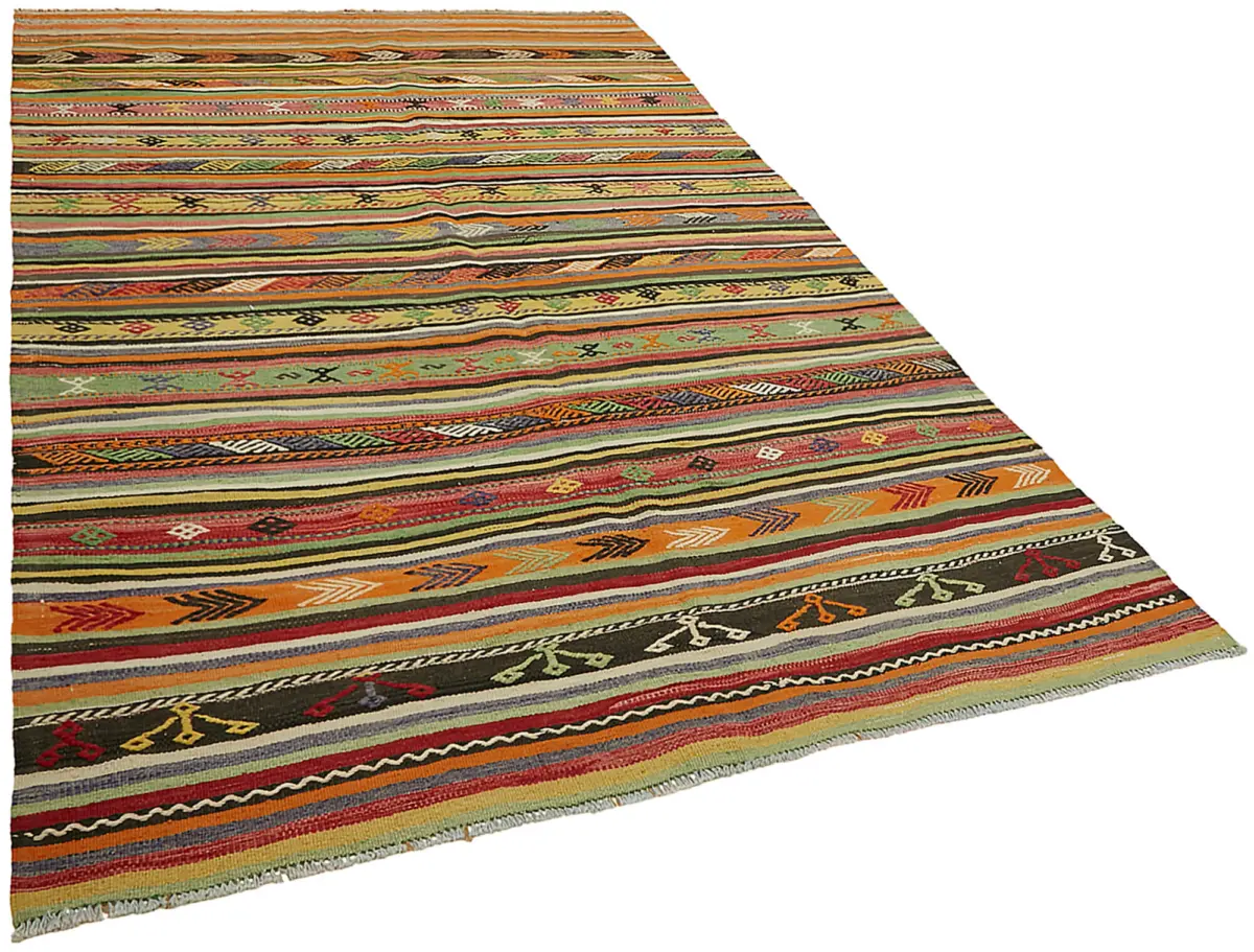 Anadolu Eskitme Multi Renk Pamuk Üzerine Yün El Dokuma Kilim-185x290 - Görsel 2