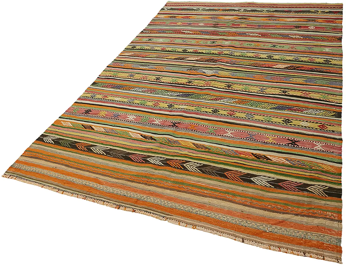 Anadolu Eskitme Multi Renk Pamuk Üzerine Yün El Dokuma Kilim-185x290 - Görsel 3