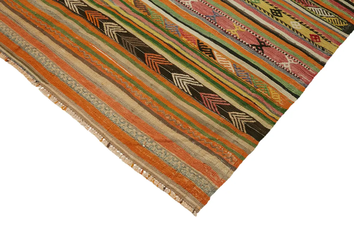 Anadolu Eskitme Multi Renk Pamuk Üzerine Yün El Dokuma Kilim-185x290 - Görsel 4